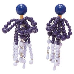 MARNI contrast blue beads statement dangling clip on earrings Pair
