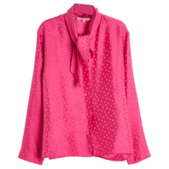 Vintage 1980s Saint Laurent Rive Gauche Top Blouse Pink Silk Polka Dots FR38