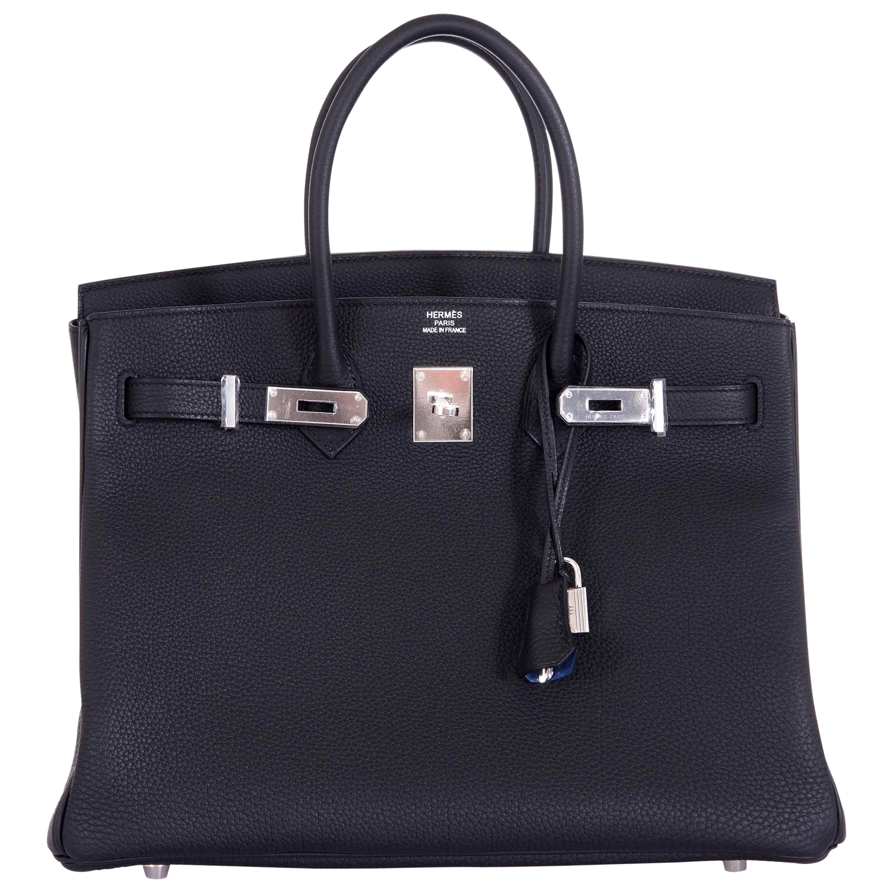 Hermes 35cm Birkin Bag Black Togo * Blue Agate interior LIMITED EDITION For Sale