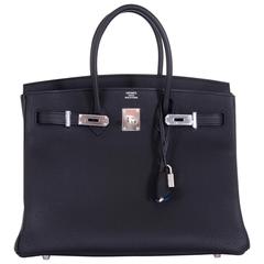 Hermes 35cm Birkin Bag Black Togo * Blue Agate interior LIMITED EDITION