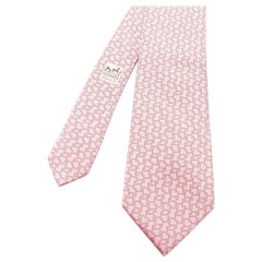 HERMES rosa crema 100% seda corbata formal estampado monograma logo H interlock