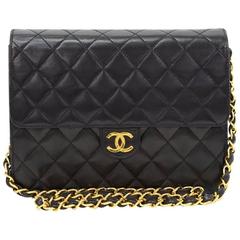Vintage Chanel 9" Tall Black Quilted Leather Shoulder Classic Flap Bag