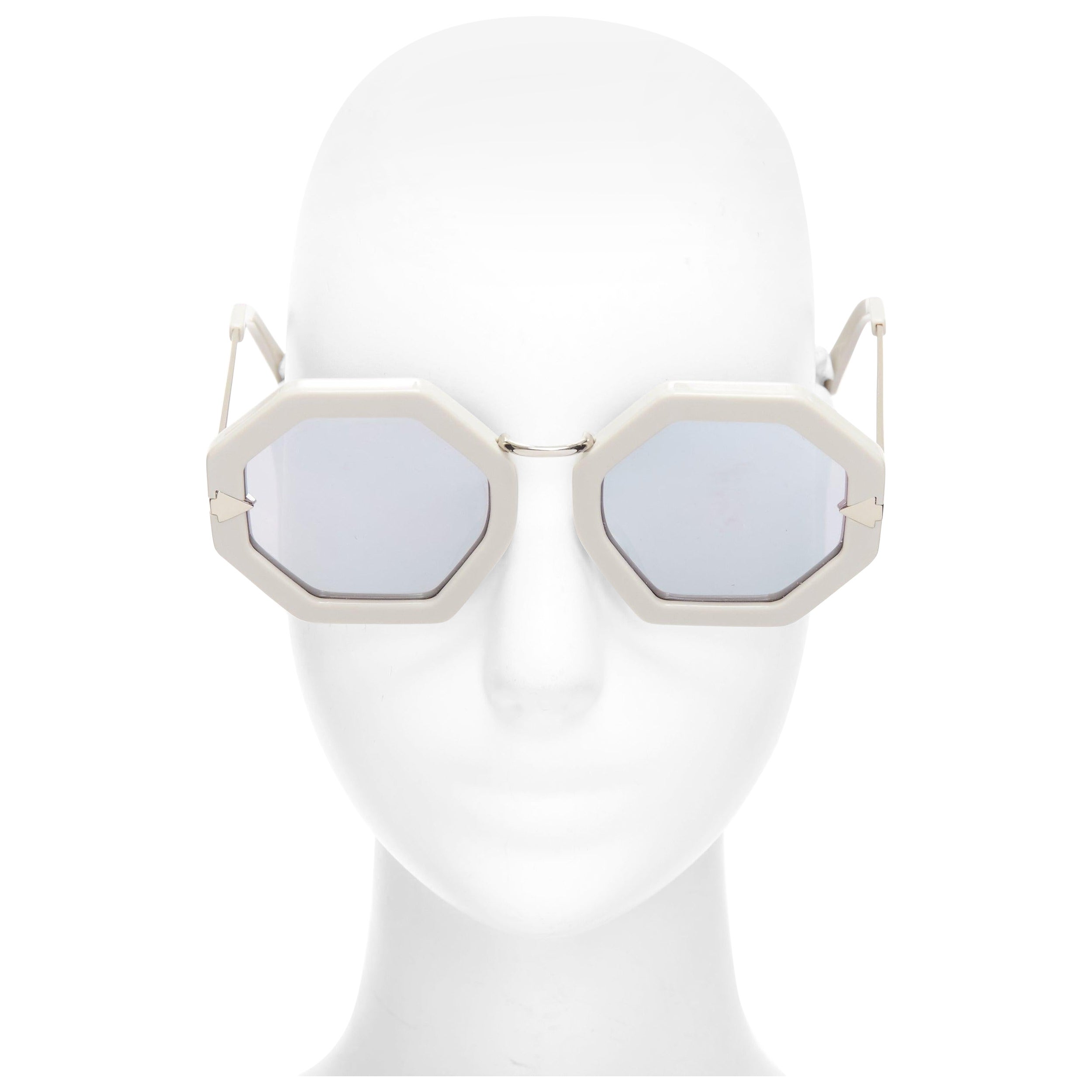KAREN WALKER Moon Disco grey acetate handmade hexagon arrow sunglasses For Sale