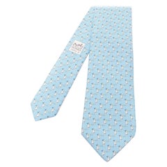 HERMES blau grau 100% Seide Specht Vogel Druck klassische formale Krawatte