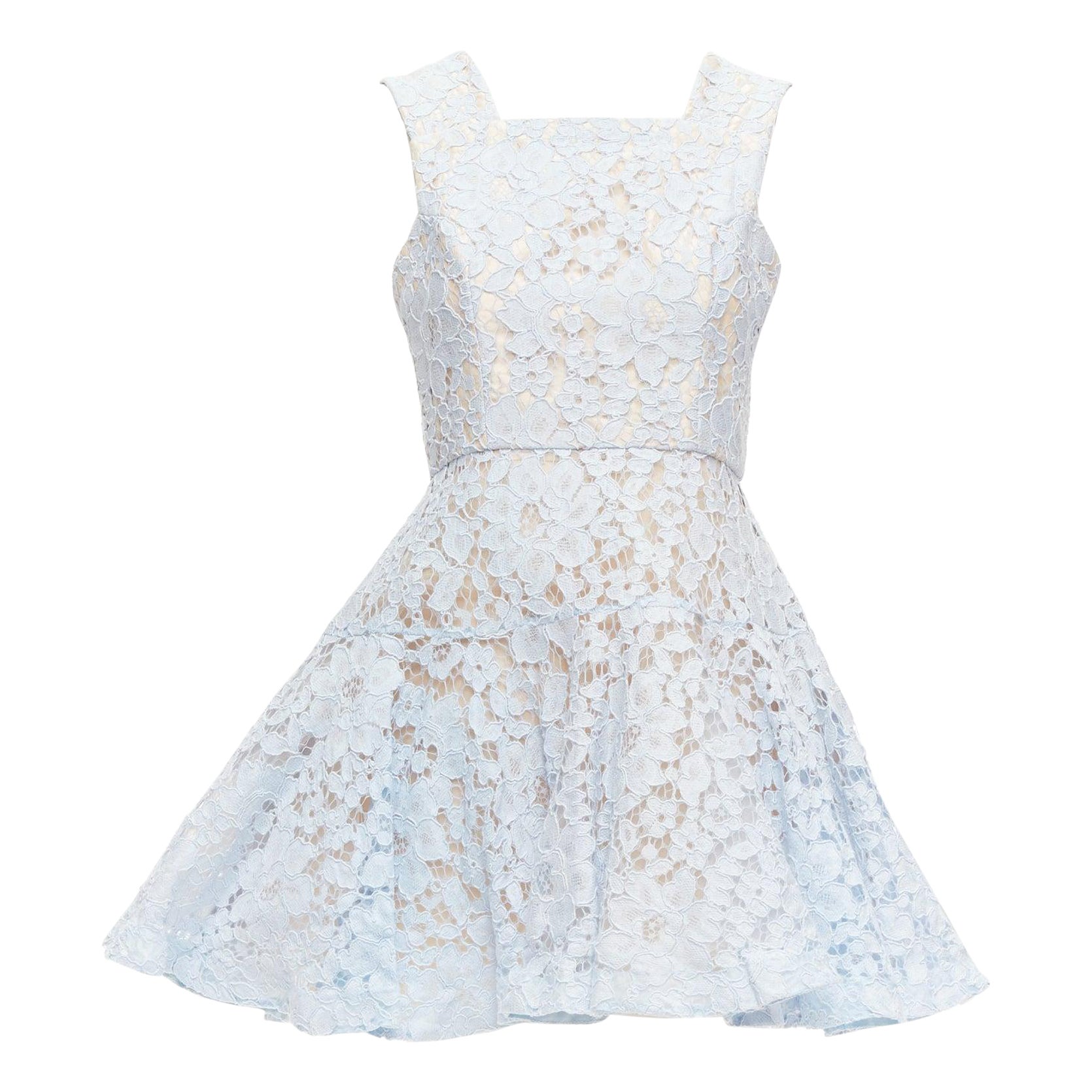 ALEX PERRY Kea powder blue lace full tulle fit flared dress UK8 S For Sale