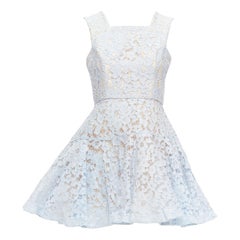 ALEX PERRY Kea, abito svasato in pizzo blu polvere e tulle UK8 S