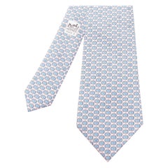 HERMES pink blue 100% silk scary pumpkin halloween theme formal tie