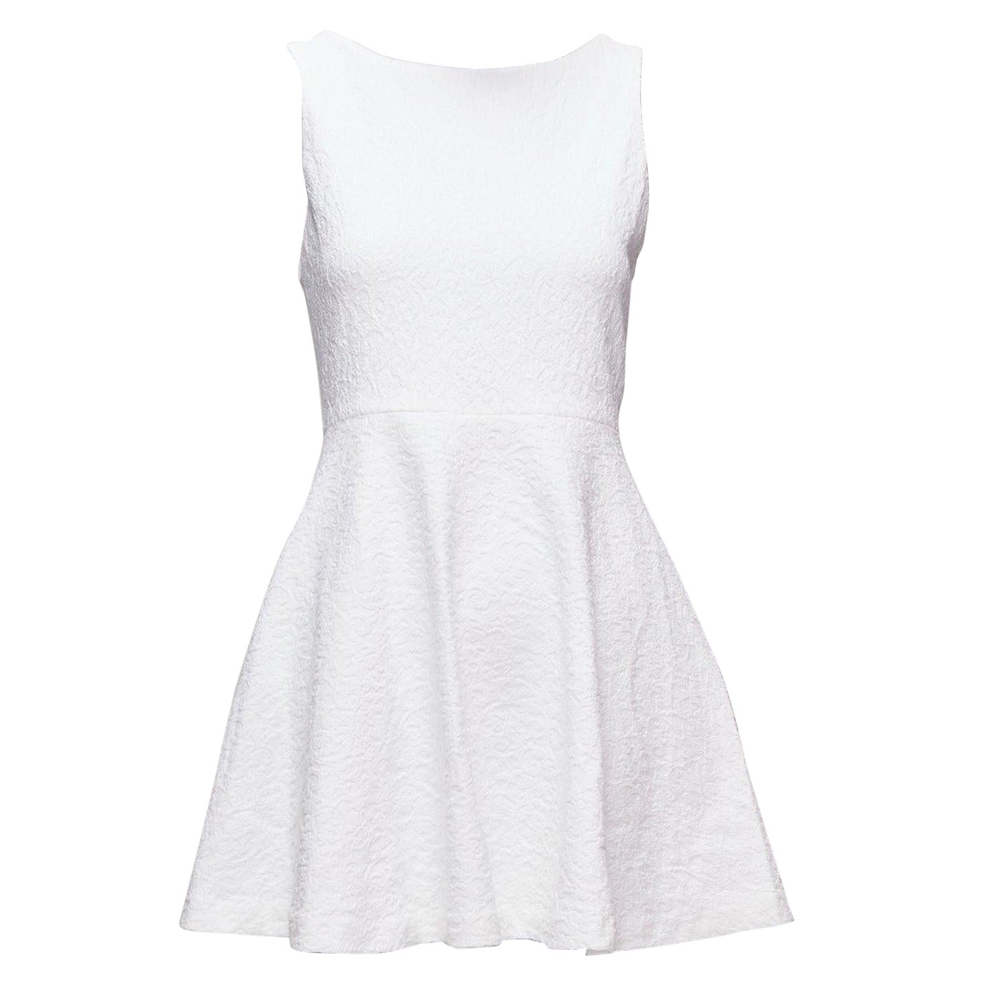 ALICE OLIVIA white cotton blend baroque jacquard fit flared dress US2 S For Sale