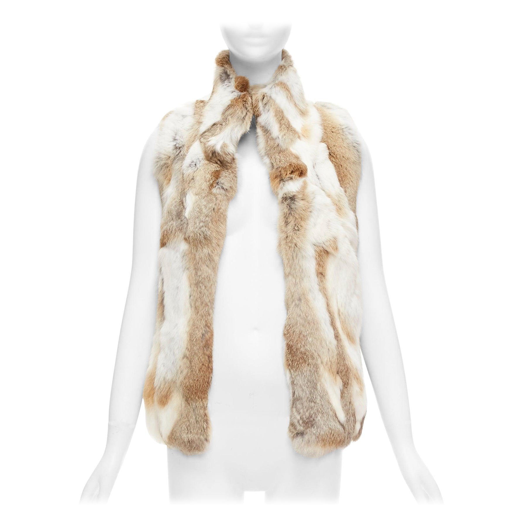 EAVES brown white rabbit fur patchwork hi neck sleeveless vest jacket S For Sale