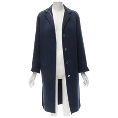 HERMES navy double faced virgin wool cashmere stripe lining maxi coat FR34 XS