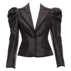 rare DOLCE GABBANA black silk puff princess sleeve piping tuxedo blazer IT36 XXS