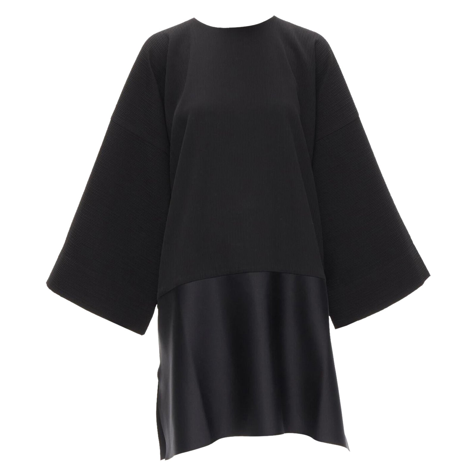 SOLACE LONDON Lulu black structural contrasting pleat satin hem boxy dress UK8 S For Sale