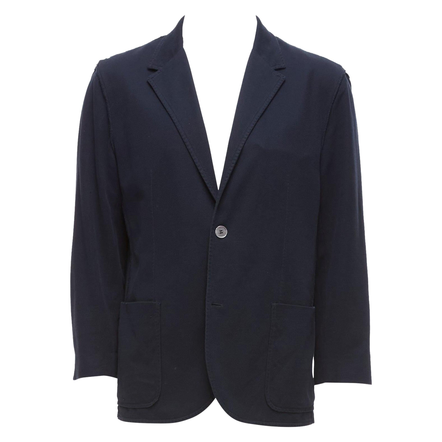 Giacca blazer LANVIN in cotone waffle navy con cuciture interne esterne  I.L.A.