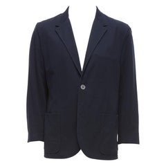 LANVIN navy waffle cotton inside out seams blazer jacket  FR50 L