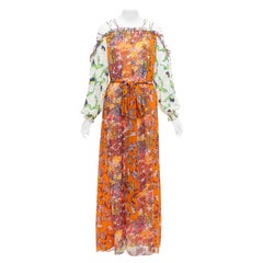 TORY BURCH Shasta green white contrast floral silk cold shoulder maxi dress