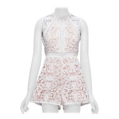 ALEXIS Makenna white paisley lace nude eyelet trim bridal playsuit romper S