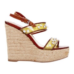 DIOR Raf Simons yellow PVC strap floral brown strap  jute wedges EU35.5