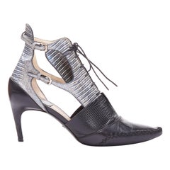DIOR Raf Simons Runway metallic blue black scale embossed cut out booties EU36