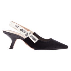 DIOR Jadior black velvet comma heel cream logo slingback pump EU35
