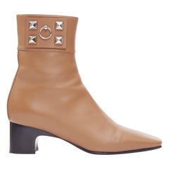 HERMES Decouverte 50 Beige Dore brown leather silver hardware ankle boots EU36