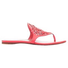 HERMES Nautilus coral red spiral cut out leather flat thong slippers EU35.5