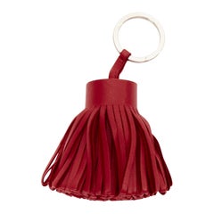 HERMES Milo Carmen red leather single tassel PHW silver keyring bag charm