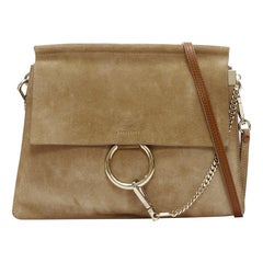 CHLOE Faye brown suede gold ring chain brown crossbody flap bag