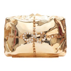 BENEDETTA BRUZZICHES gold strass crystal bow wrap present box clutch bag