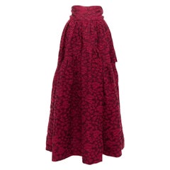 ANAIS JOURDEN red cotton blend floral 3D jacquard tie full gown skirt FR36 S