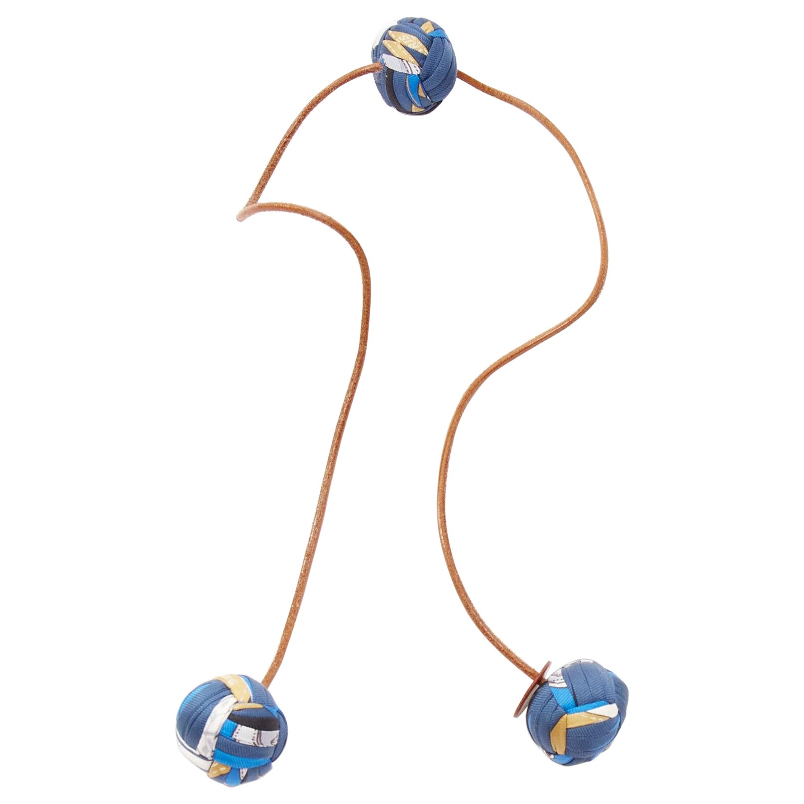rare HERMES Silk Et Cuir Pompons Bag Charm Bleu Cobalt leather bag charm For Sale