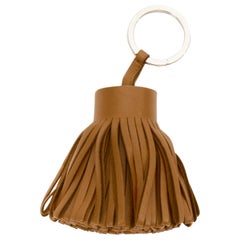 HERMES Milo Carmen brown leather single tassel PHW silver keyring bag charm