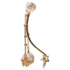 DIOR Tribales métal doré CD logo étoile perle épingle boucle d'oreille manchette Simple