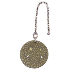 HERMES green togo leather croc face cpom ruthenium bag charm