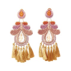 MERCEDES SALAZAR pink brown metallic applique clip on earrings Pair