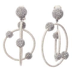 OSCAR DE LA RENTA silver beaded dual orbital hoop clip on earrings Pair