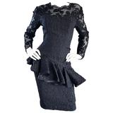 1990s Liancarlo Couture Vintage Avant Garde Nero Pizzo Peplum 90s Abito da Cocktail