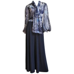 silk dress leonard cartridge viola 1970s maxi balloon tie neck sleeve pleat 1950 trim dresses clothing