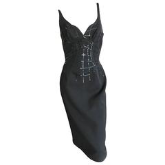 Retro Thierry Mugler Couture "Kiss of the Spider Woman" Black Cocktail Dress