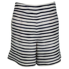 Loro Piana Blue & White Horizontal Stripe Linen Full Leg Shorts 42