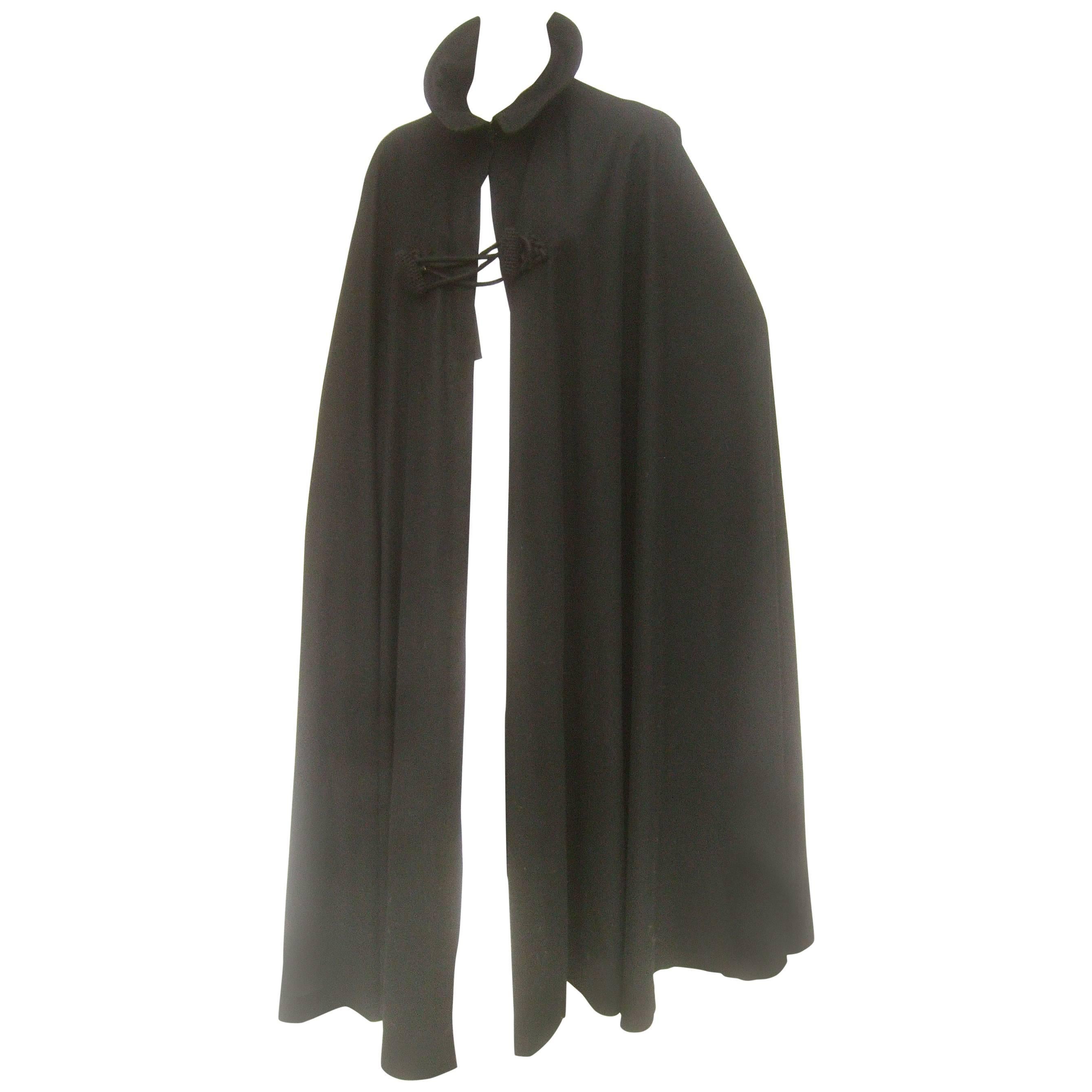 Dramatic Long Black Sweeping Wool Cape Fifth Avenue NY c 1960