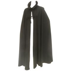 Vintage Dramatic Long Black Sweeping Wool Cape Fifth Avenue NY c 1960