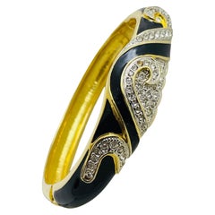 Vintage gold tone enamel rhinestones designer bracelet