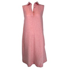 Loro Piana Vestido sin mangas de chambray de lino rosa con botones y bolsillos