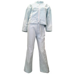 Retro Courreges 2 Piece Light  Blue Cotton Pant Suit - 1980's