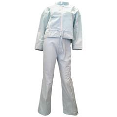 Courreges 2 Piece Light Blue Cotton Pant Suit - 1980's 8