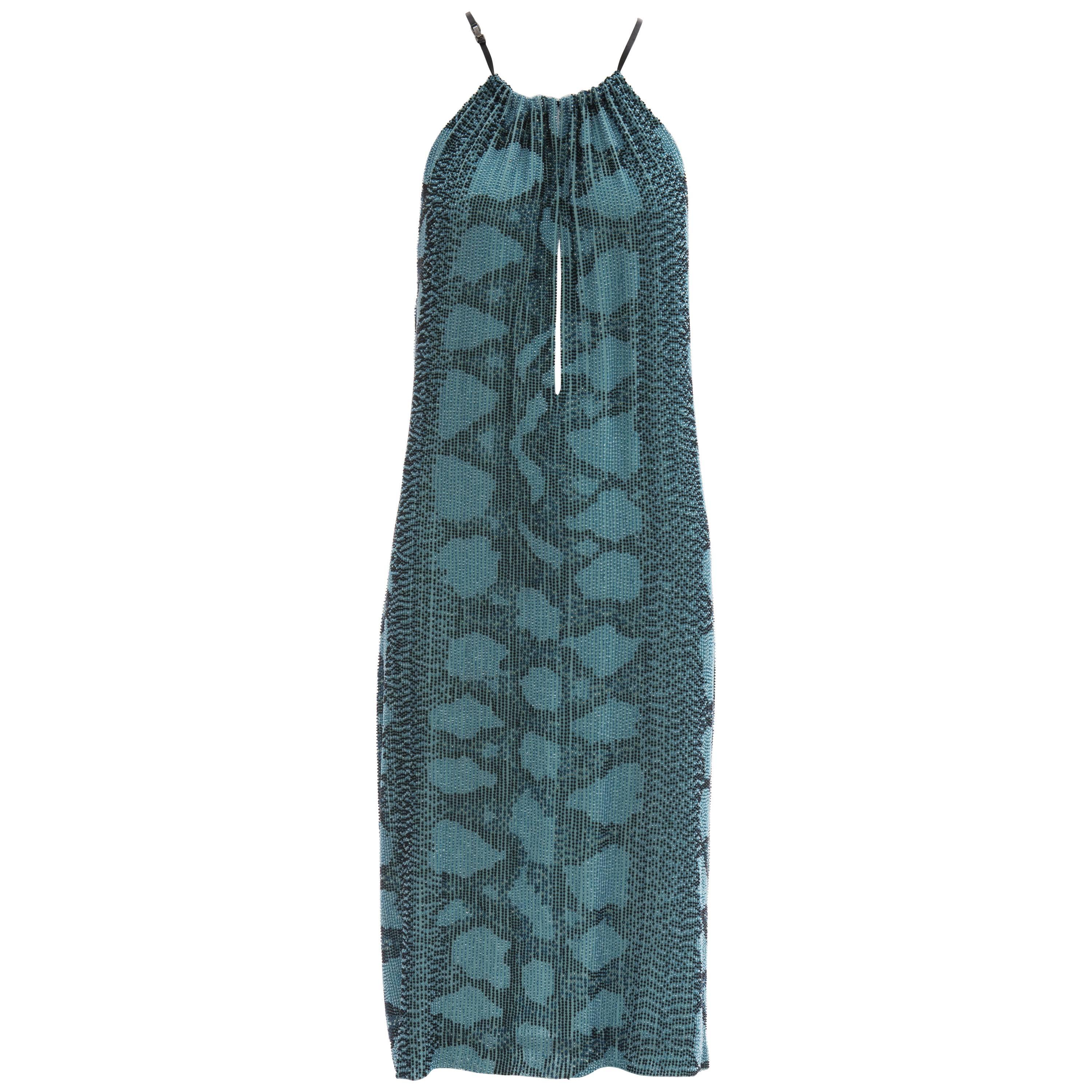 Tom Ford for Gucci Runway Silk Beaded Python Print Shift Dress, Spring 2000 For Sale