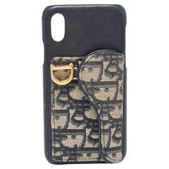Dior Blaues, schräges iPhone X-Etui aus Segeltuch und Leder
