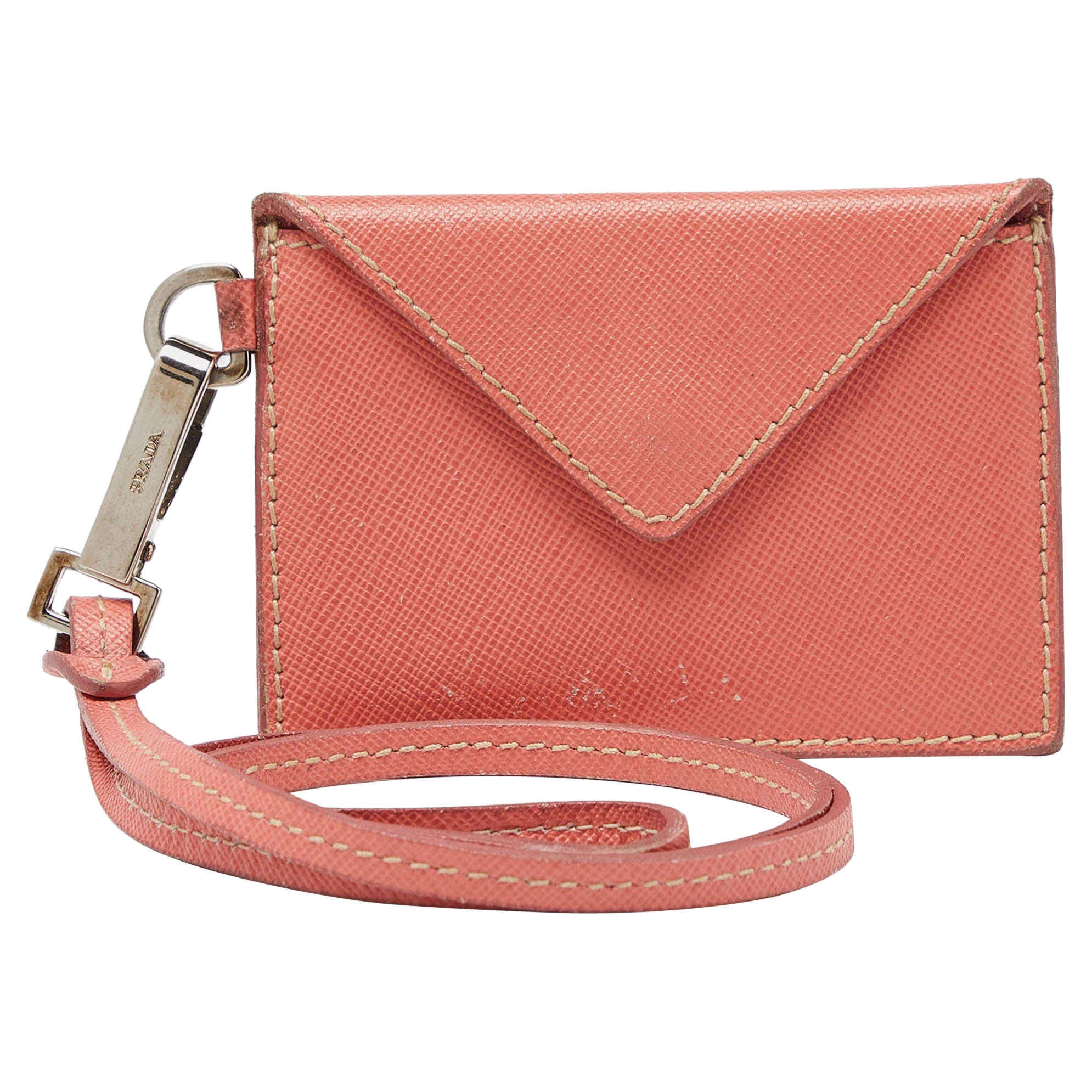 Prada Orange Saffiano Leather Badge Holder