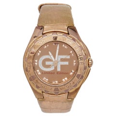 Gianfranco Ferre Unisex-Armbanduhr aus vergoldetem Edelstahl und Leder in Roségold