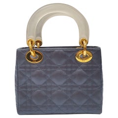 Christian Dior Mini Lady Dior  Blue Gray Satin Handbag